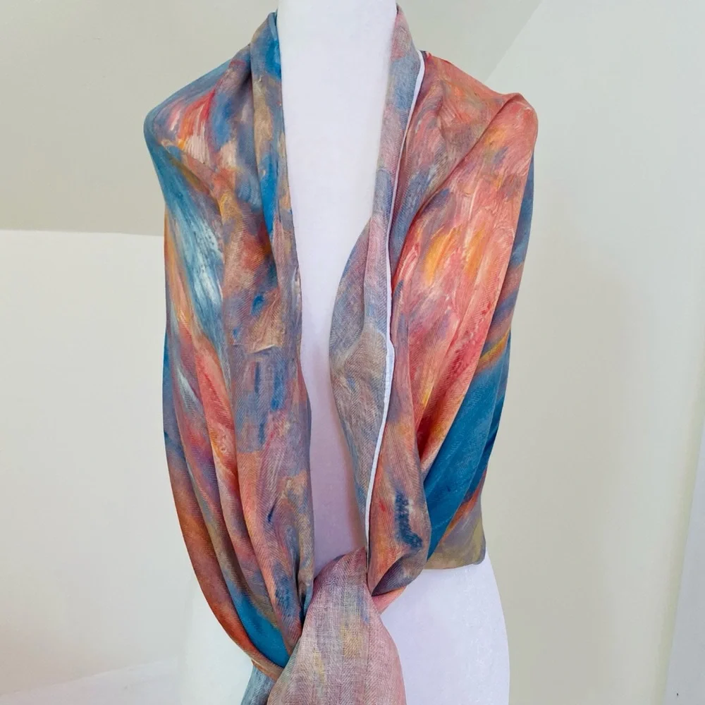 NEW without TAGS Elegant Wrap w. Watercolor Beach Scene